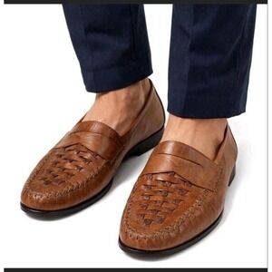 Cole Haan Men's Brown Woven Leather Penny Loafers Made in Italy Size 9.5 M